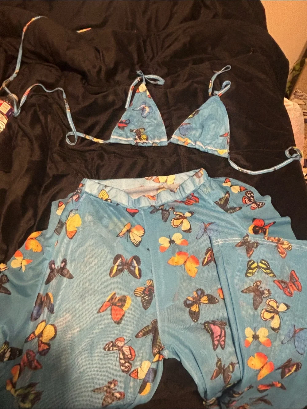 Blue Butterfly Print Triangle Bikini Set (NEVER WORN)